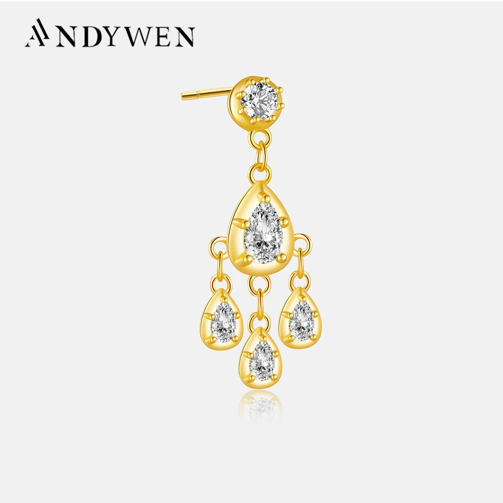 

ANDYWEN стерлингового серебра 925 пробы, золото, циркон, CZ, очаровательные серьги-капли, 2022, одиночные роскошные ювелирные изделия, драгоценности в стиле рок-панк