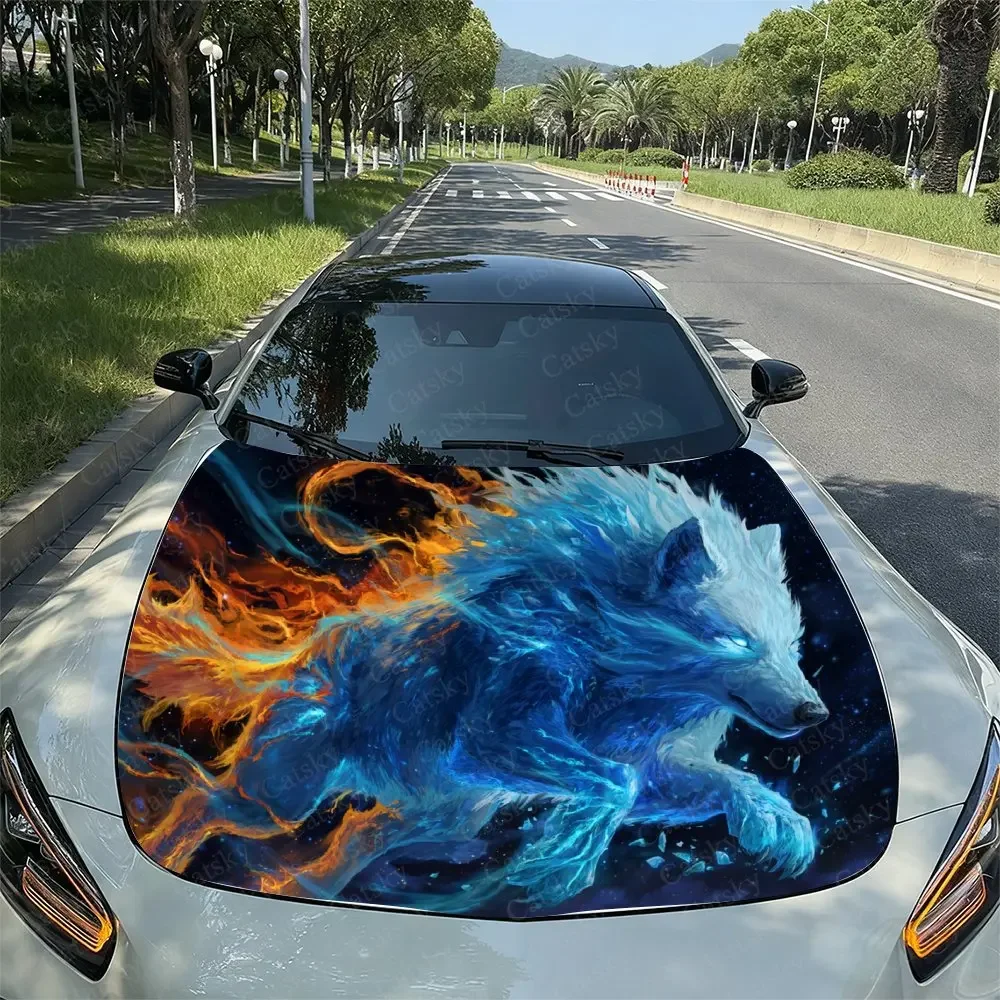 Ice And Fire Wolf Car Hood Stickers, Suitable For SUV And Truck Covers - Waterproof And Durable Vinyl Stickers, High-quality Gif