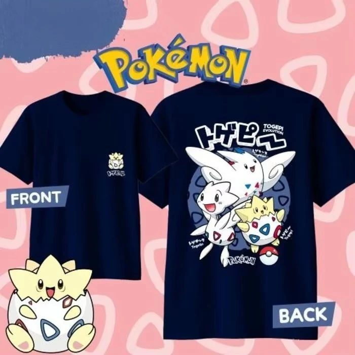2026 Summer Anime Pokémon Togepi Evolution Printed T-shirt Men's and Women's Harajuku Clothing Casual Daily T-shirt