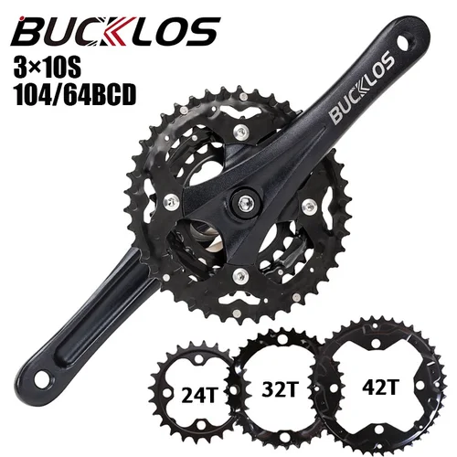 Imagen 1 del producto Manivela de bicicleta BUCKLOS 104BCD, juego de bielas de bicicleta de montaña con orificio cuadrado con plato doble Triple BB 64BCD para piezas de ciclismo Shimano