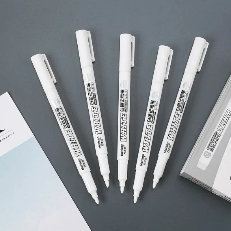 1-6Pcs 1.5MM White Marker Pens Oily Waterproof Permanent Paint Markers For Wood Plastic Leather Glass Stone Metal Art Supplies
