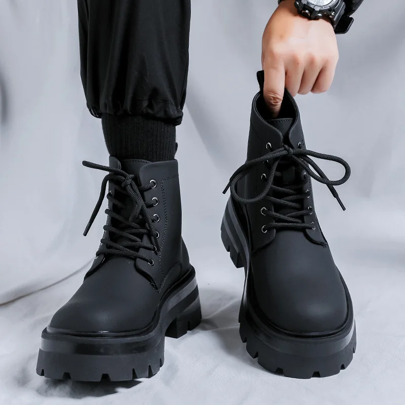 men casual hip hop rock genuine leather boots black stylish platform shoes cowboy autumn winter boot cool ankle botas masculinas