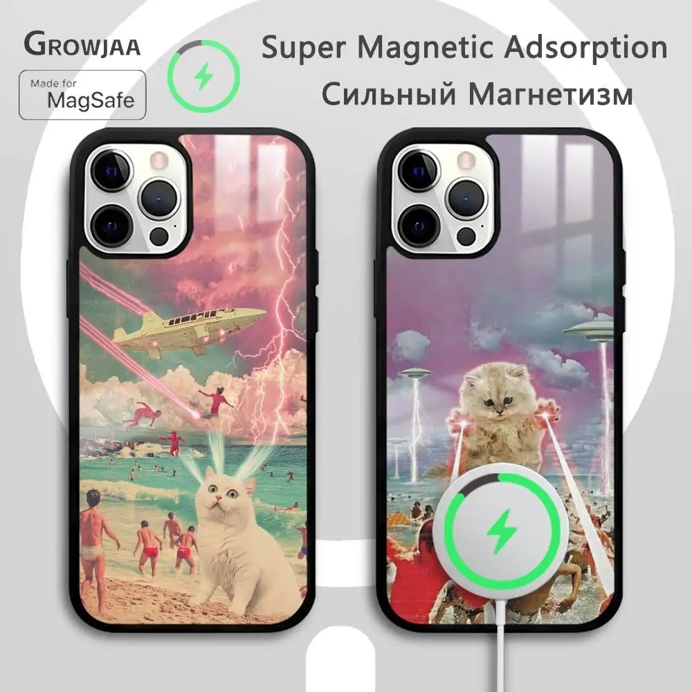 Ins Katze Invasion Cartoon Telefon Fall Für IPhone 17 16 15 14 13 12 11 Pro Max Plus Mini Magsafe Spiegel drahtlose Magnetische Funda