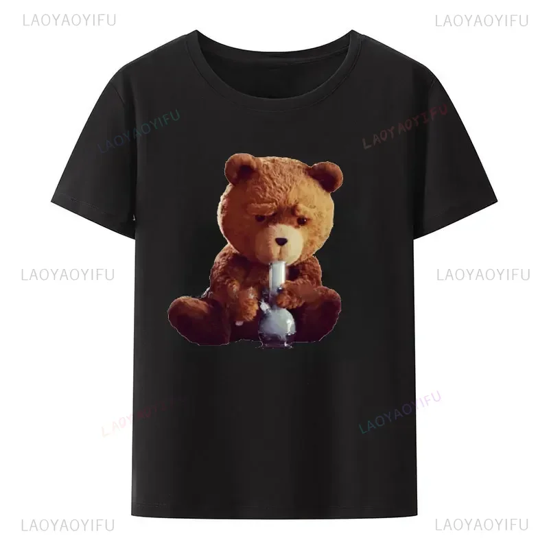 2023 Fashion T Shirts Funny Teddy Bear Smoking Bong Short Sleeve Casual Men Fashion O-neck T-Shirts Tee Top Clothing