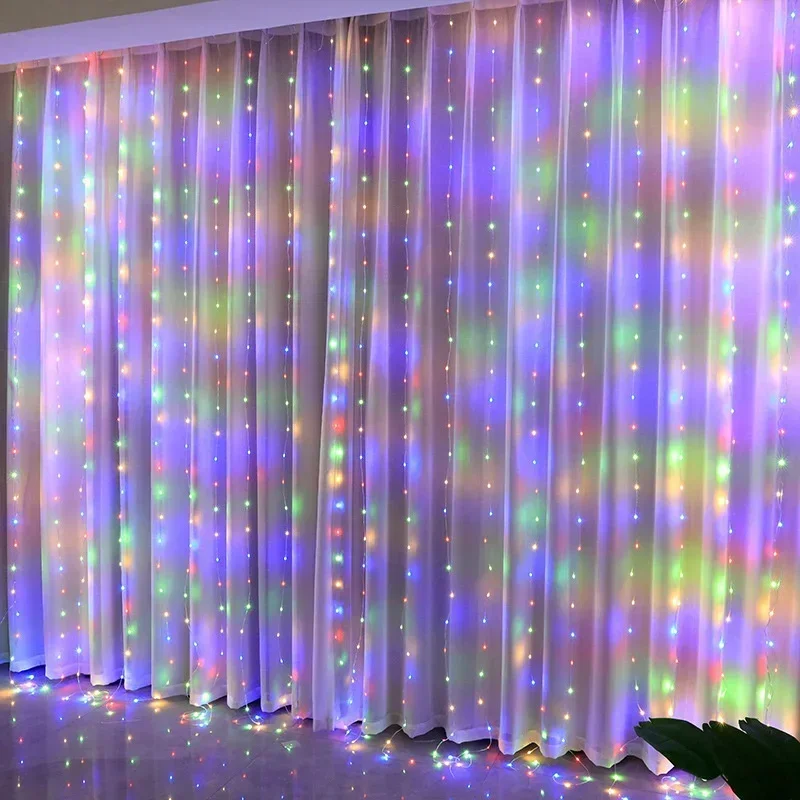 Guirnalda de cortina en la ventana, guirnaldas de luces con alimentación USB, adorno con mando a distancia, guirnalda de Año Nuevo, luces Led, decoración navideña