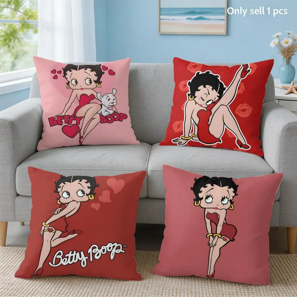 Cute B-Betty Boop Cushion Cover Soft Short Plush Throw Pillow Cover Hidden Zipper Cutecore Sofa Bedroom Home Decor