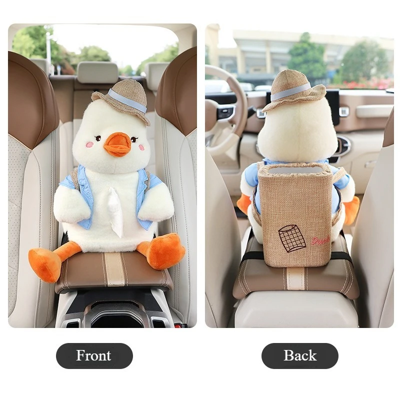 

Fisherman Duck 2-in-1 Car Armrest Box Tissue Box with Creative Cute Cartoon Tissue Case Paper Box Garbage Can Car Storage
