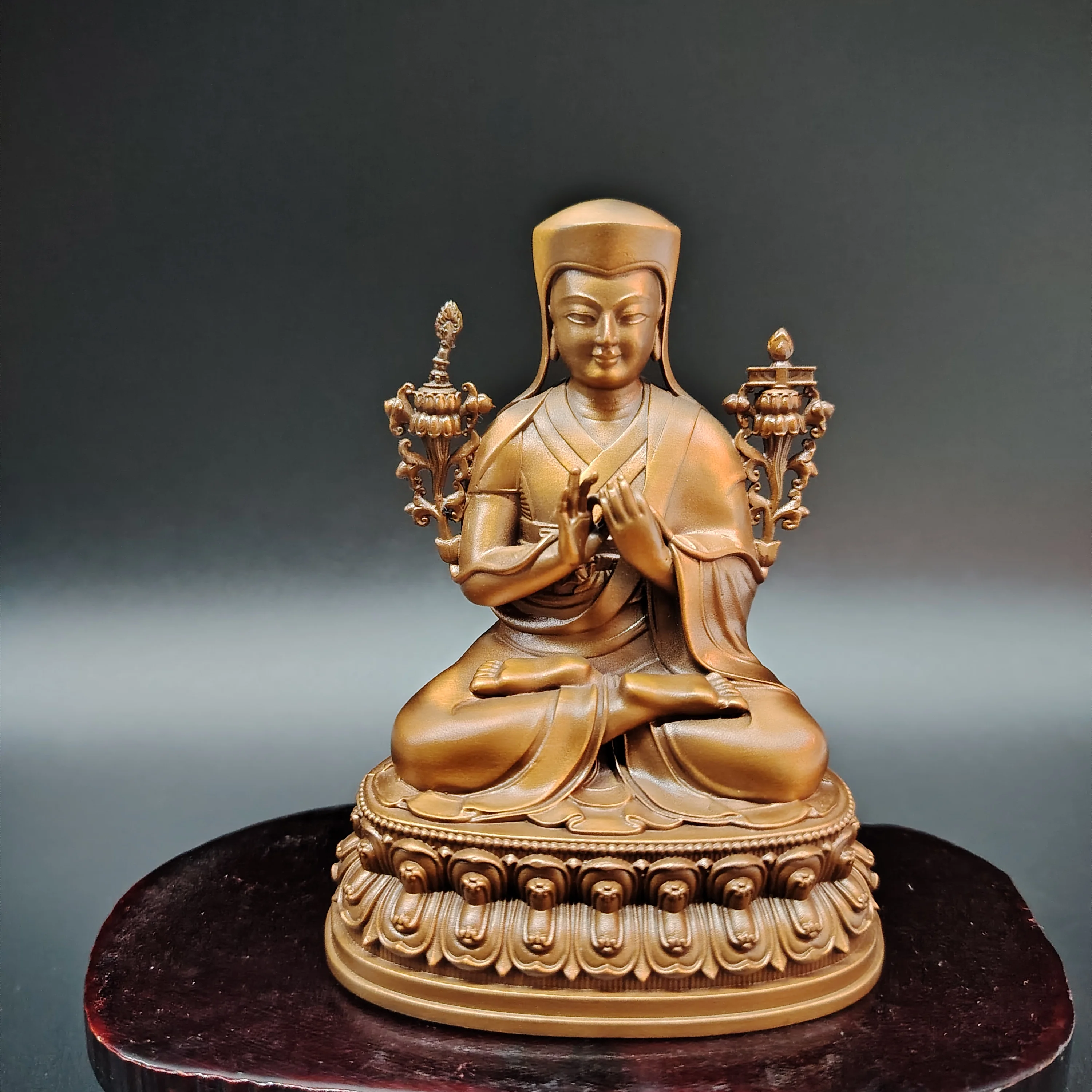 Pure copper Tibetan Tantra Buddhism Kaba Master Buddha statue ornament indoor home desktop handicrafts can be carried in the car