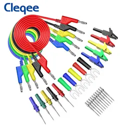 Cleqee P1036B série 4mm Banana para Banana Plug kit de chumbo de teste para multímetro com clipe de jacaré tipo U e kit de sonda de teste de punção