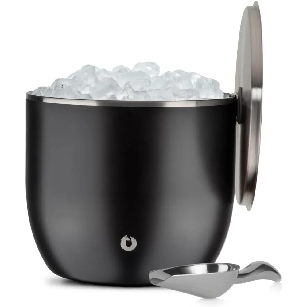 Premium Vacuum Insulated Double Wall Stainless Steel Ice Bucket with Lid/Scoop, Bar Accessories, Large Elegant Party Bucket