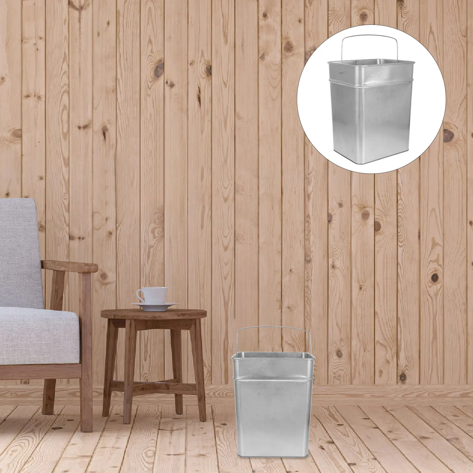 

Galvanized Steel Trash Can Liner Handle Large Capacity Metal Garbage Container Bathroom Kitchen Office Bedroom Laundry