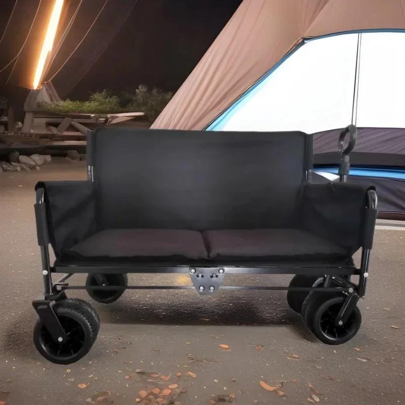 New Folding Wagon Folding Sofa with Brakes Multiple Use Oxford Cloth Heavy Duty Camping Cart Multiple Pockets