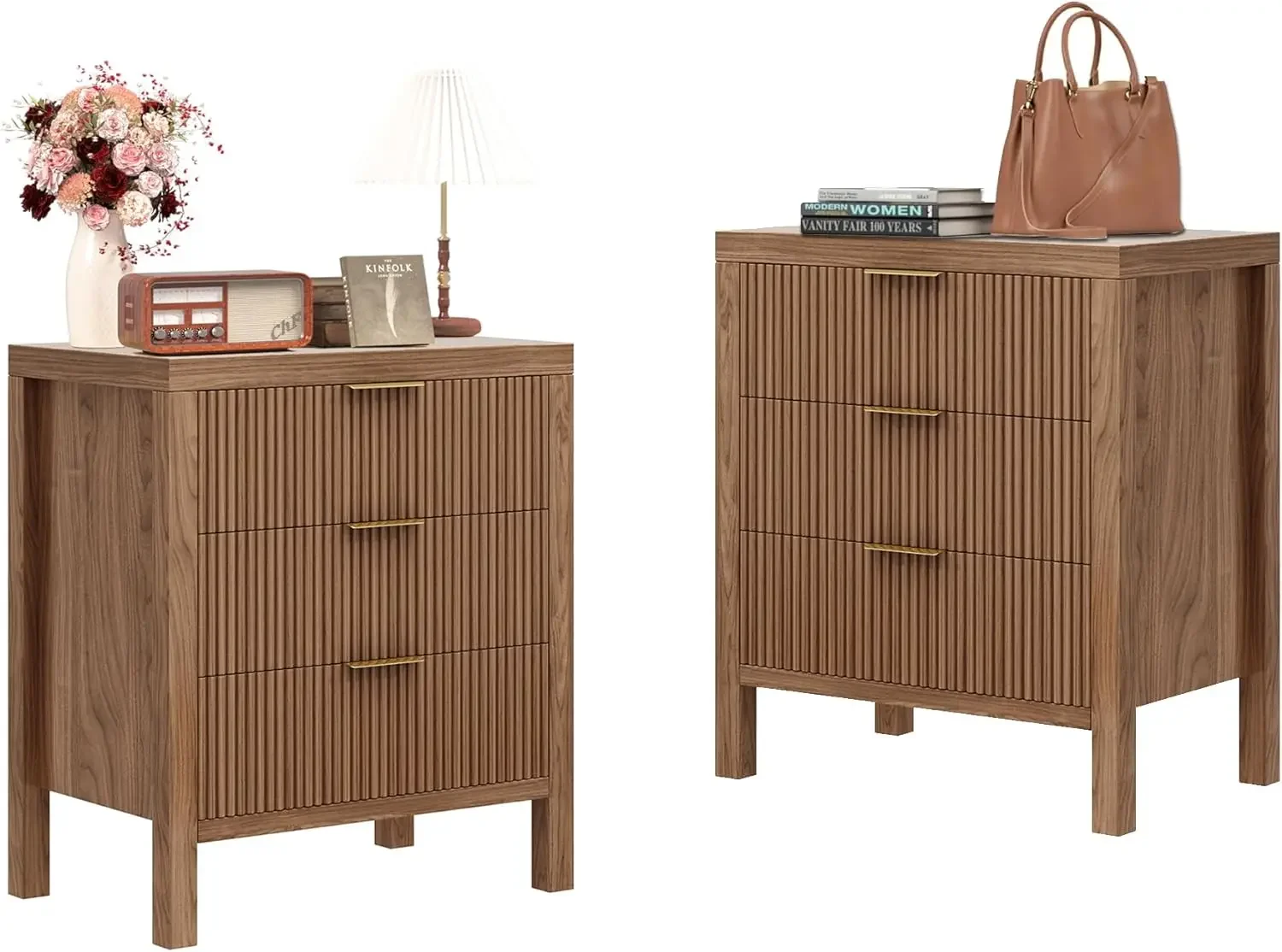 Set  Dresser and Nightstand Sets Bedside Tables Mid Century Nightstands with 3 Wide Drawers for Bedroom Kids Room Hallway