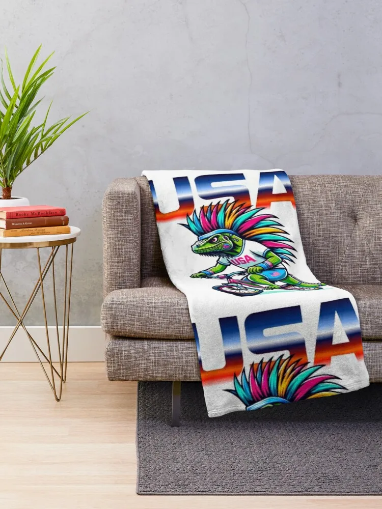 Atomic Iguana supporting the home team 74 Throw Blanket For Sofa Thin Beach Blankets