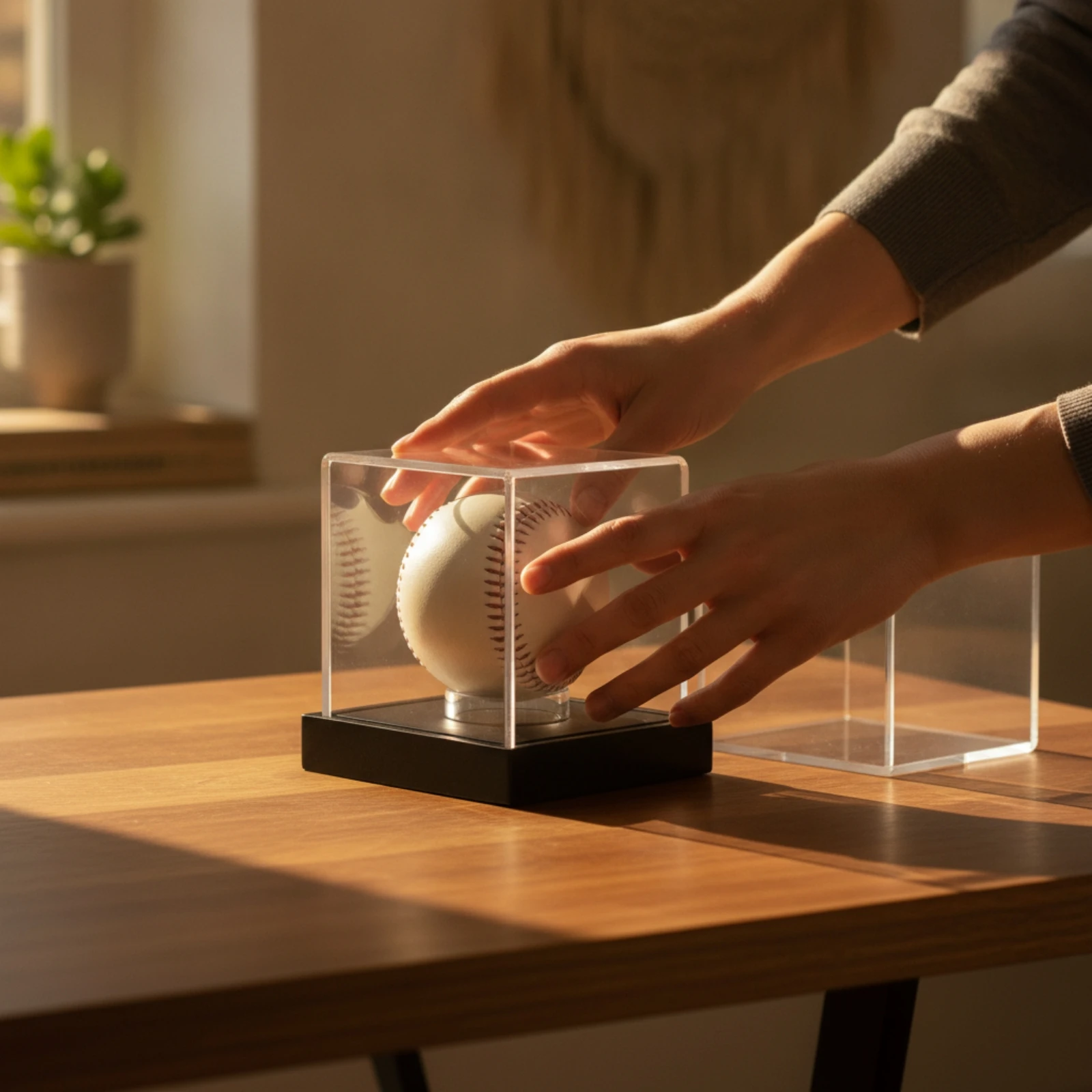 Acrylic Display Case with Stand Dustproof Ball Display Cube Clear Acrylic Cube Transparent Professional for Collectors, Shelf view 5