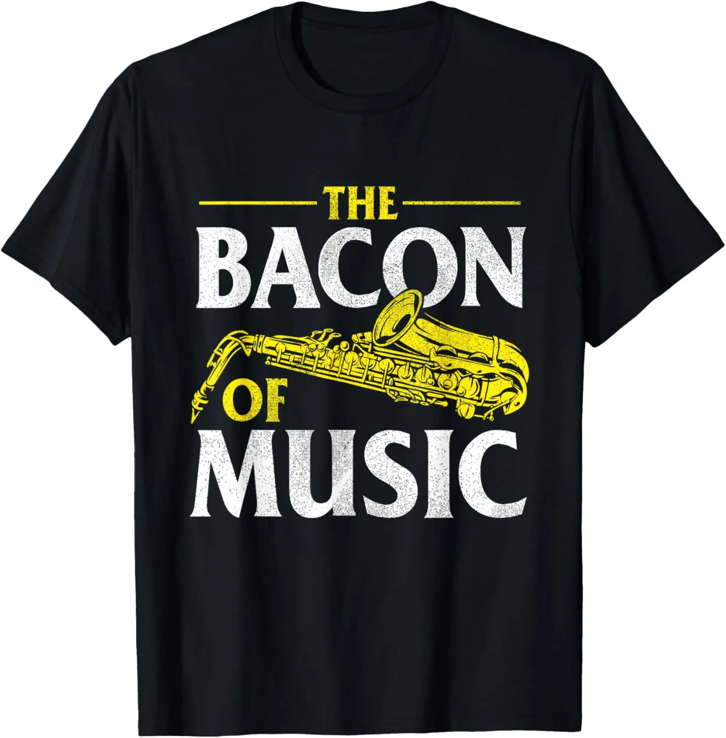 The Bacon Of Music - Saxophone Player Saxophonist Jazz T-Shirt 100% Cotton Trendy Y2K Short-Sleeve Tee – Soft, Quick-Drying, &