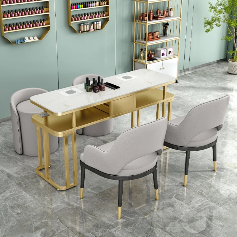 Salon Reception Desk Aesthetic Tables Dressing Table Furniture Beauty Hairdressing Led Lamp Design Nageltisch Professional Nails