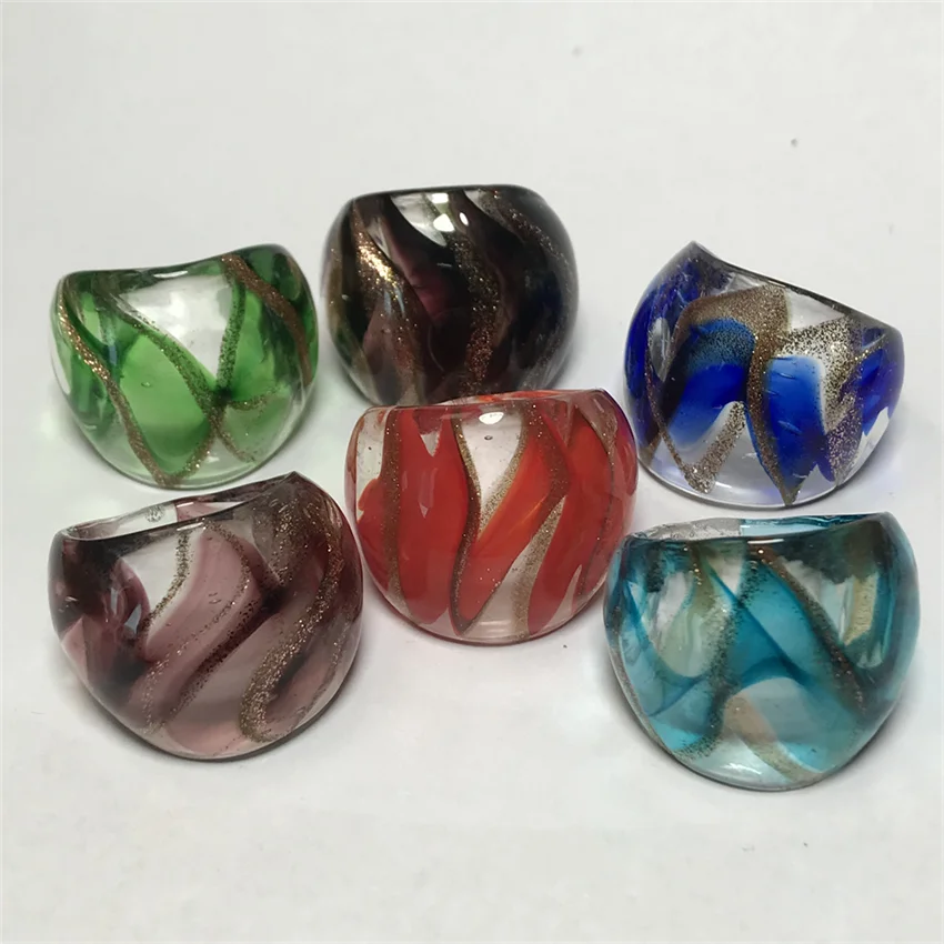 Handmade For Neutral Women Men Retro Style Murano Glass Transparent Liuli Rings Fashion Jewelry Blue