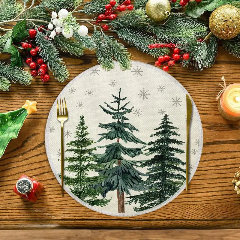 Rice White Background, Red Nose Reindeer Circular Christmas Placemat, Wear-Resistant Plate Mat Home Dining Table Decor Placemat
