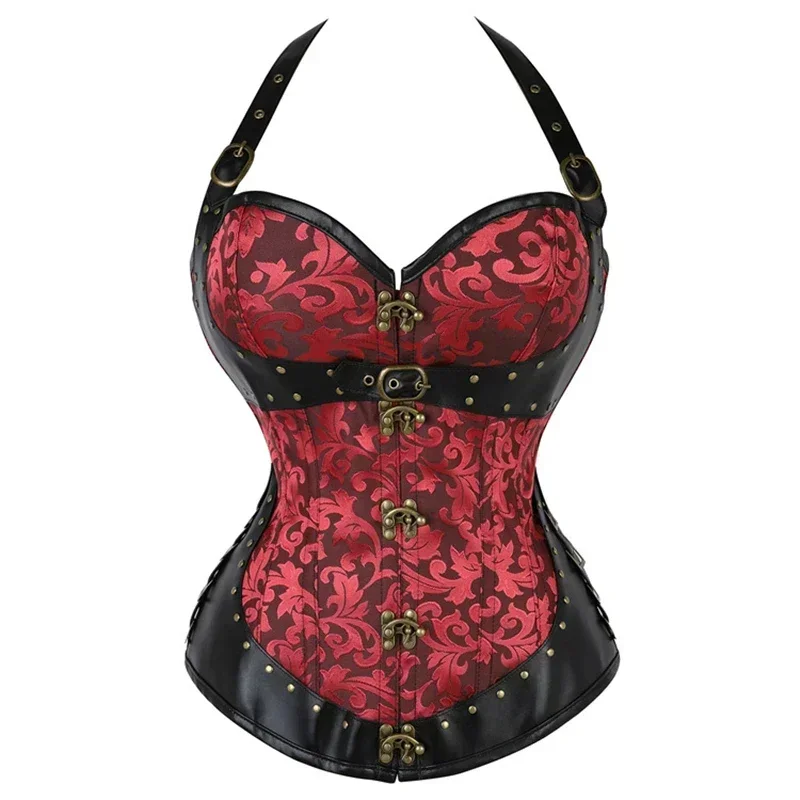 

Women Corset Plus Size Overbust Burlesque Steel Boned Corset Gothic Leather Corset Steampunk Clothing