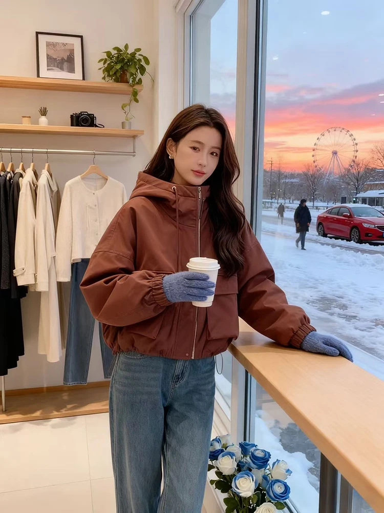 트렌디한 Dstring or American Sle Pilim 코트 여성용 겨울용 따뜻한 면 재킷 안감이 있는 루즈핏 출퇴근용...