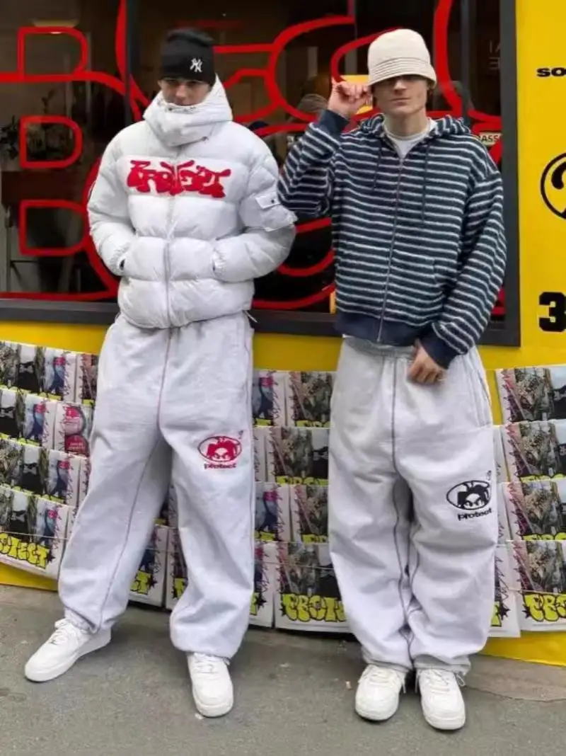 

Street wear PROTECT Fashion Letter Embroidery Loose Sweatpants Men's And Women's Y2K Harajuku Hip-Hop Gothic Casual Joker Pants