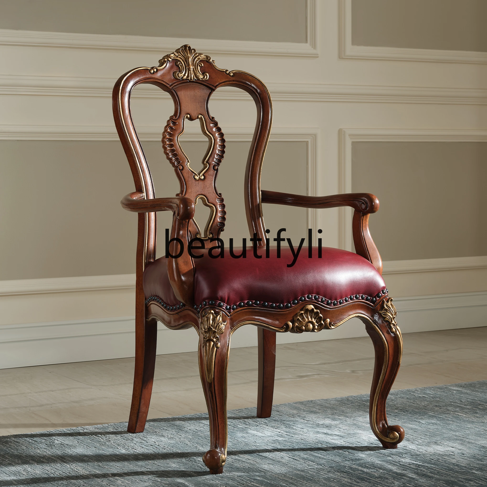 

Retro American light luxury solid wood dining chair