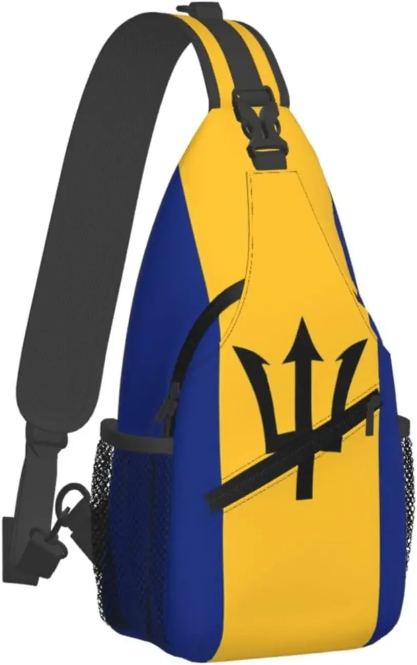 Barbados Flag Sling Bag For Women Men Barbadian Patriotic Crossbody Backpack Chest Daypack Adjustable Shoulder Bag For Hiking Tr