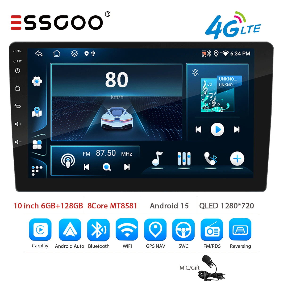 ESSGOO 7 9 10 inch Universele CarPlay Android Auto Autoradio voor VW Fiat Renault Nissan Hyundai GPS Multimedia Autoradio Stereo