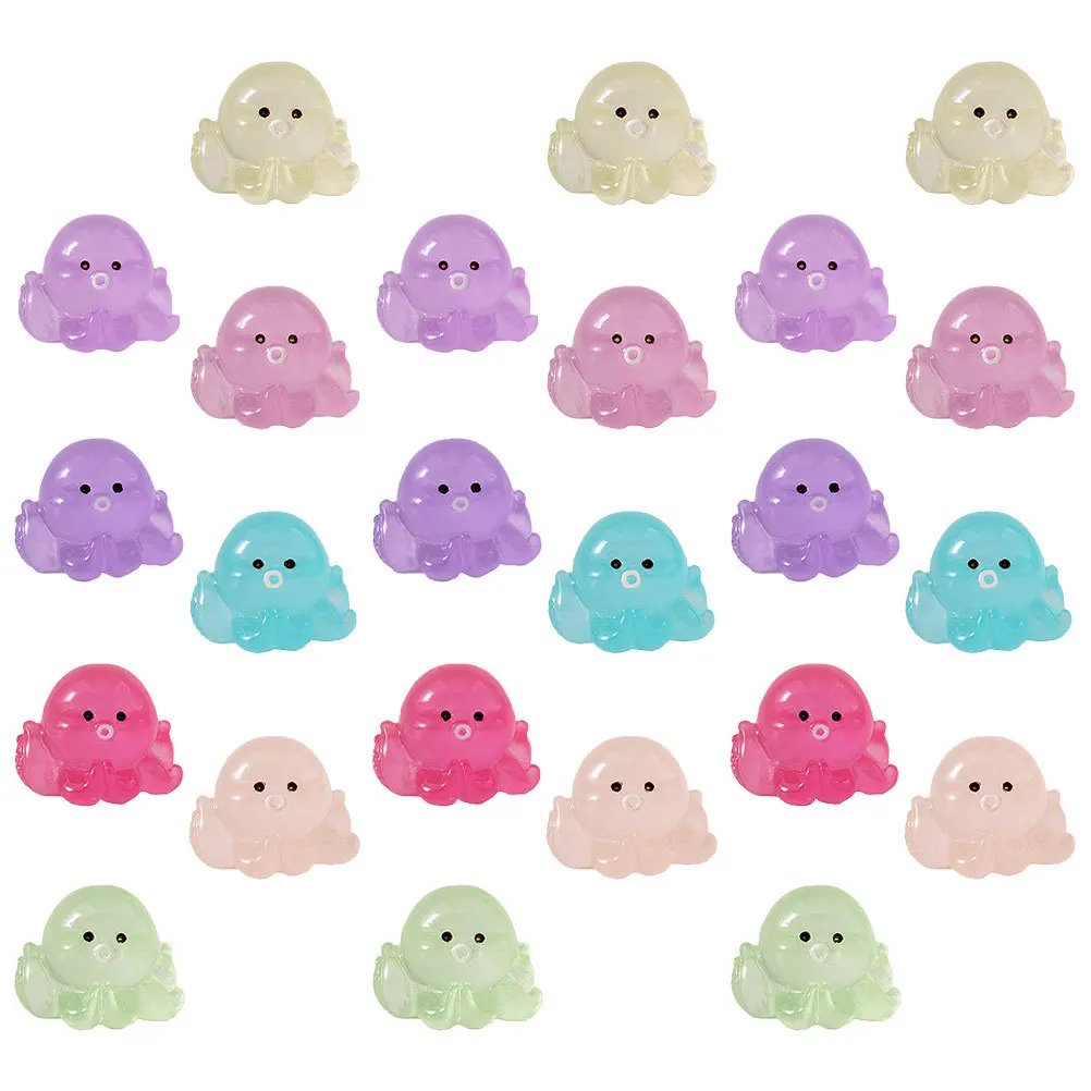 32개 미니 레진 야광 문어 장식품 어두운 곳에서 빛나는 레진 해양 동물 요정 정원 수족관 미니어처 문어