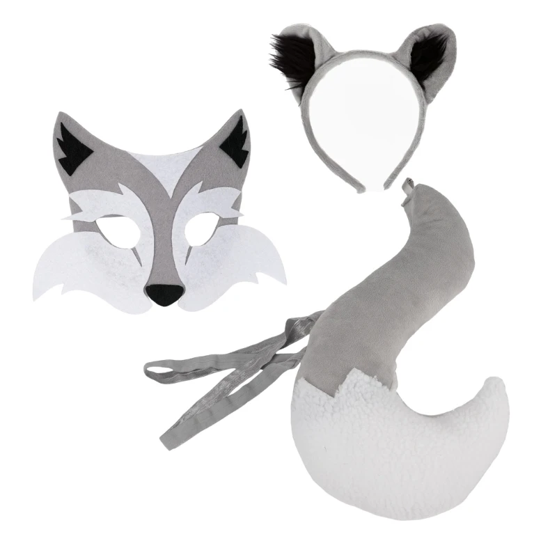

3pcs cats Wolf Costumes Cosplay Wolf уши повязка с хвостом волчьей маски набор Хэллоуин животные причудливые костюмы