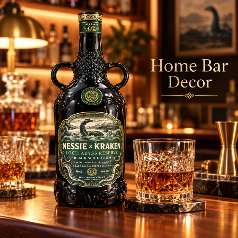 Kraken Nessie Inspired Glass Liquor Decanter Vintage Ocean Monster Sticker Design Decorative Whiskey Bottle Gift