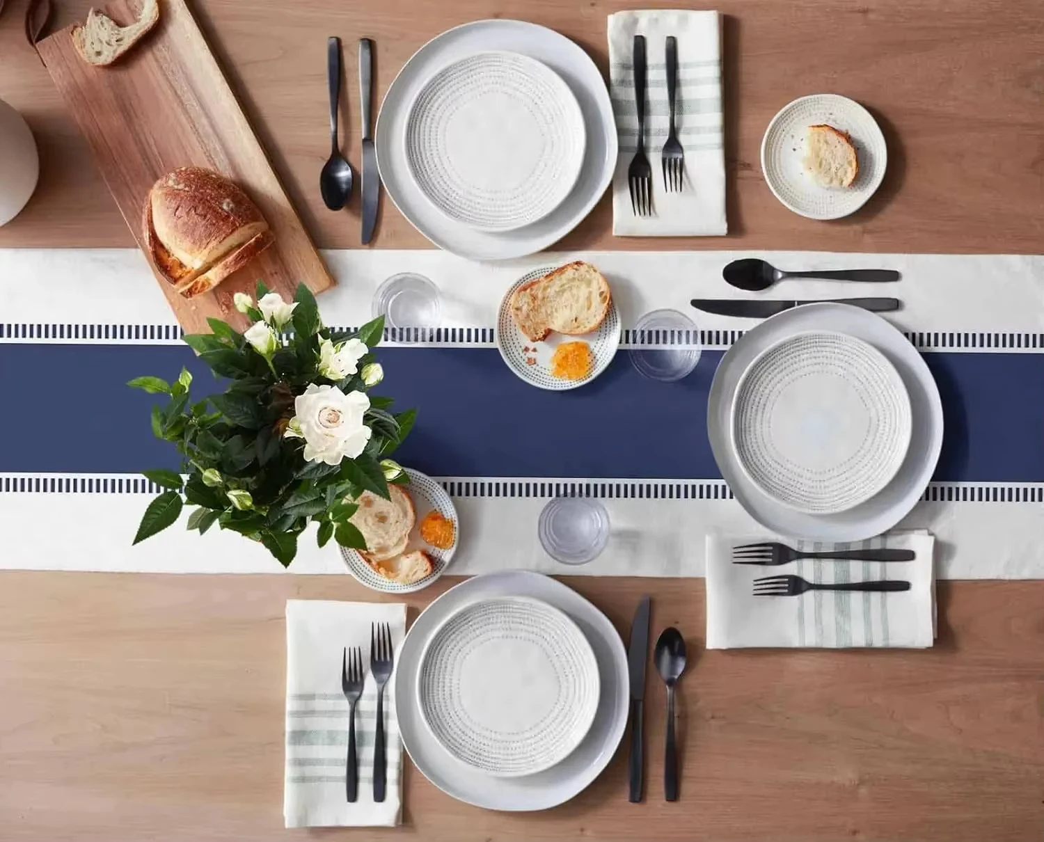 Navy Blue Stripes Linen Table Runner Decorative Scarf for Dresser Farmhouse Kitchen Dining Table Decor Holiday Party Accessories