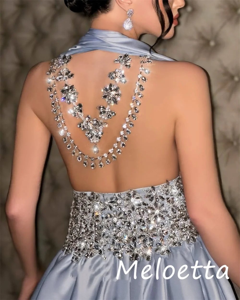 Customized High Quality Charmeuse Sequined Pleat A-line Halter Long Dresses Bespoke Occasion Elegant Classic