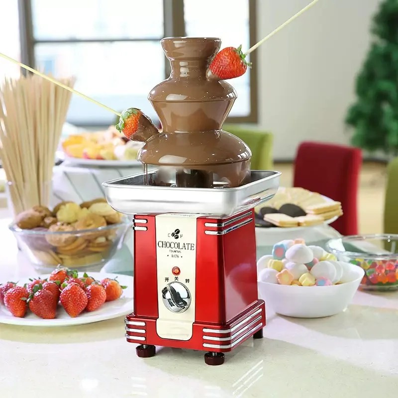 220V Mini Chocolate Fountain Creative Retro Design Chocolate Waterfall 70w Household 3 Layer DIY Mixer Heating Fondue Machine