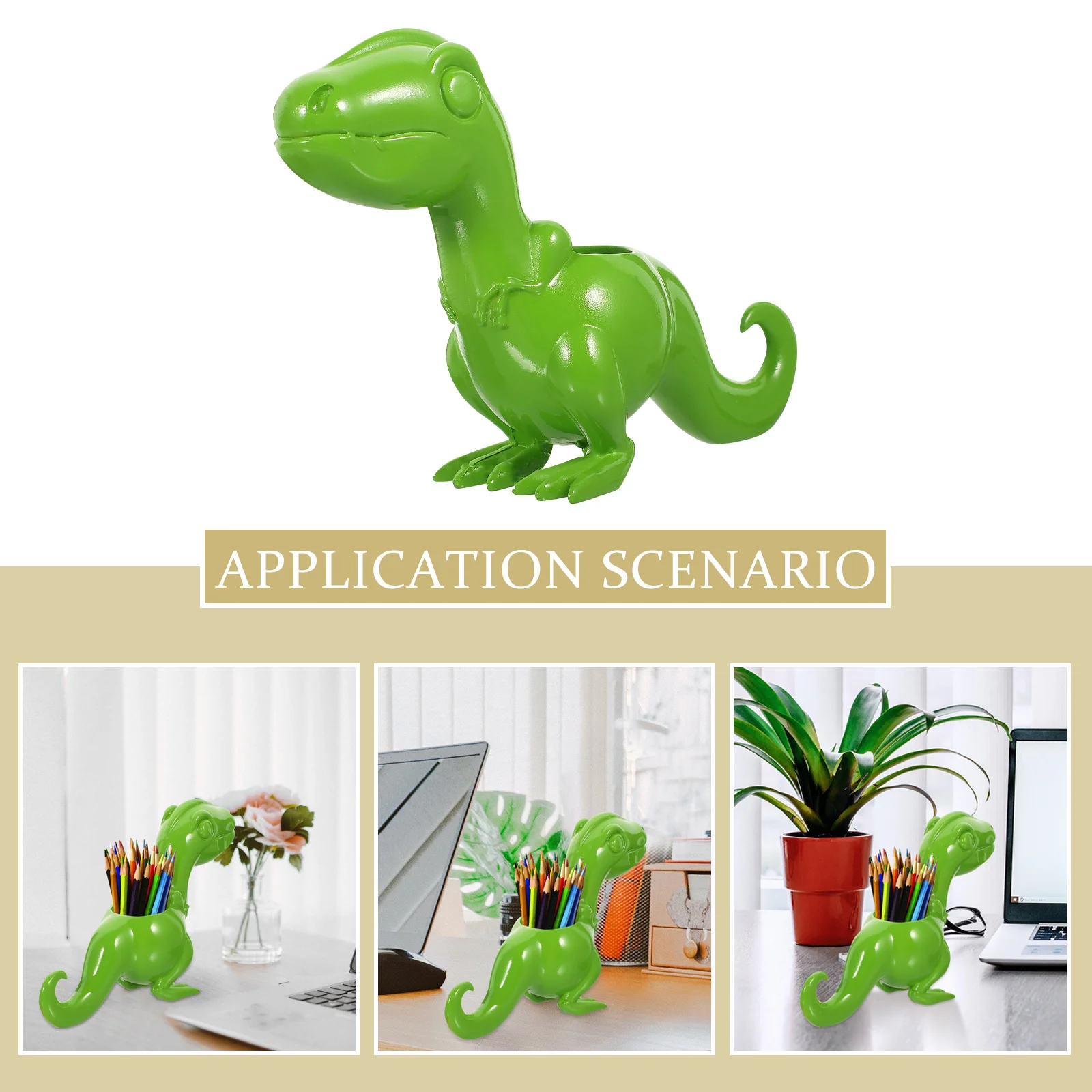 

Resin Cartoon Dinosaur Pen Holder Desktop Stationery Organizer Multi-Purpose Pencil Pen Container Storage Shelf