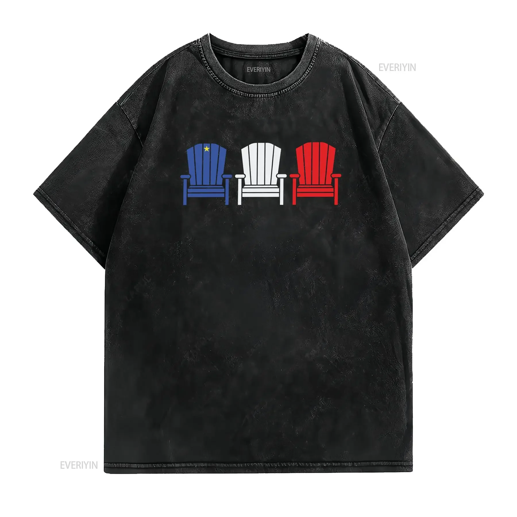 ACADIE T Shirt chandail acadien acadienne acadian chairs design flag colors vintage Washed Soft Breathable Stretched graphic