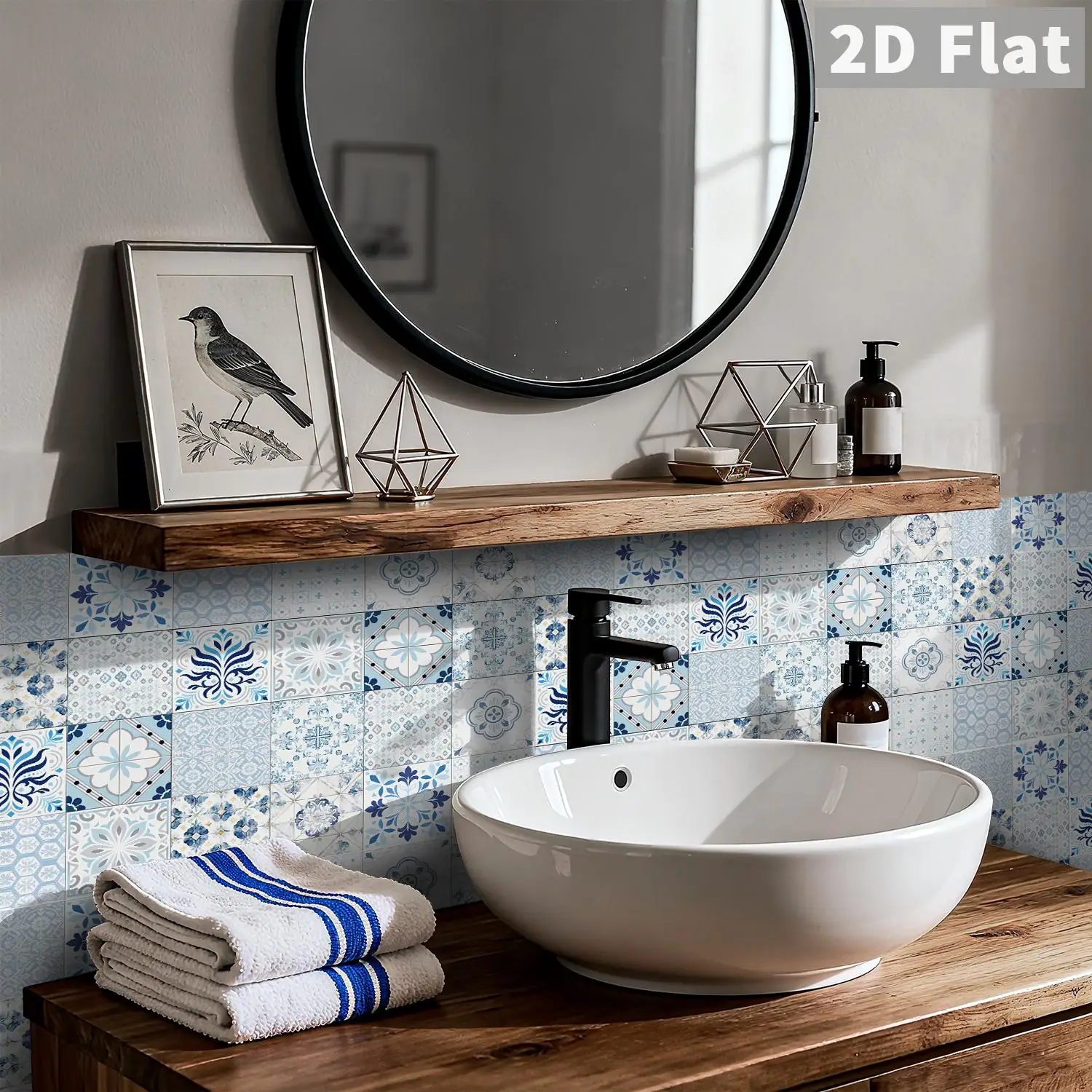 Retro floral tile decal, 36 waterproof self-adhesive wall stickers, suitable for splash proof kitchen and bathroom walls