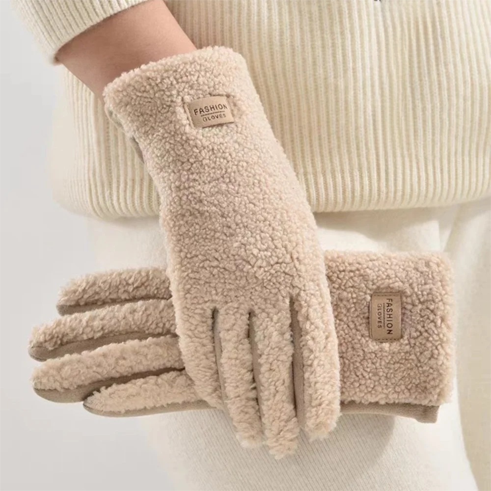 Fashion Imitation Fleece Keep Warm Gloves Windproof Cold Proof Full Finger Gloves Touch Screen Thickened Mittens Winter