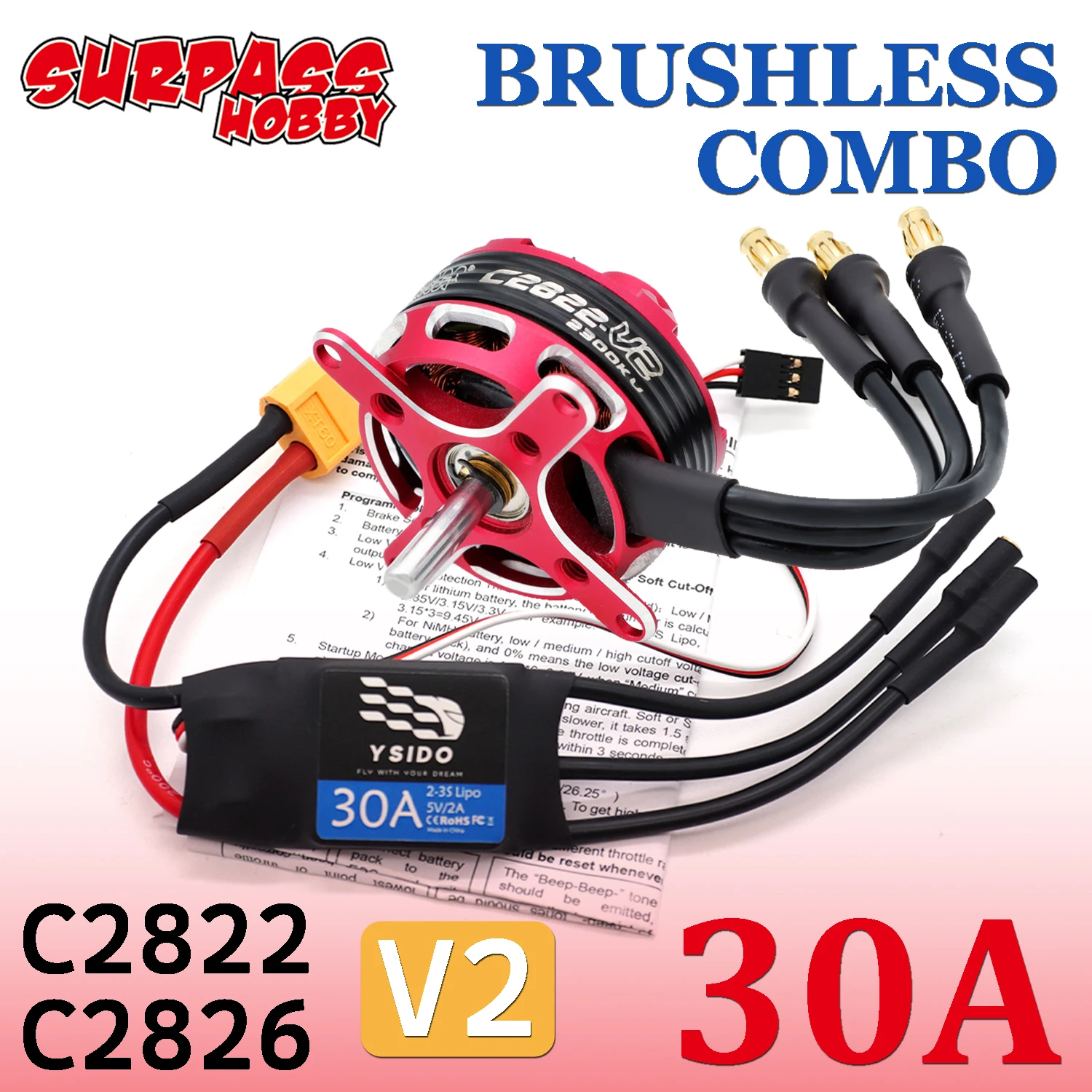 

Surpass Hobby Brushless Combo V2 C2822 C2826 Motor & 30A ESC 14-Pole for RC Model Multicopter Fixed-Wing Aircraft Drone Parts