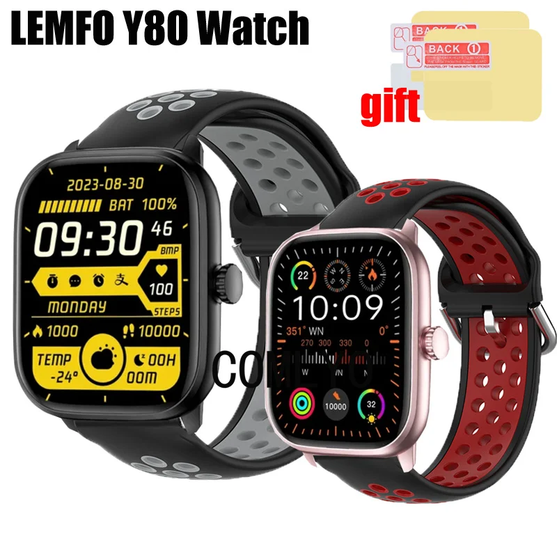 Band For LEMFO Y80 Smart Watch Strap Silicone Breathable Sports belt Women men Screen Protector Film