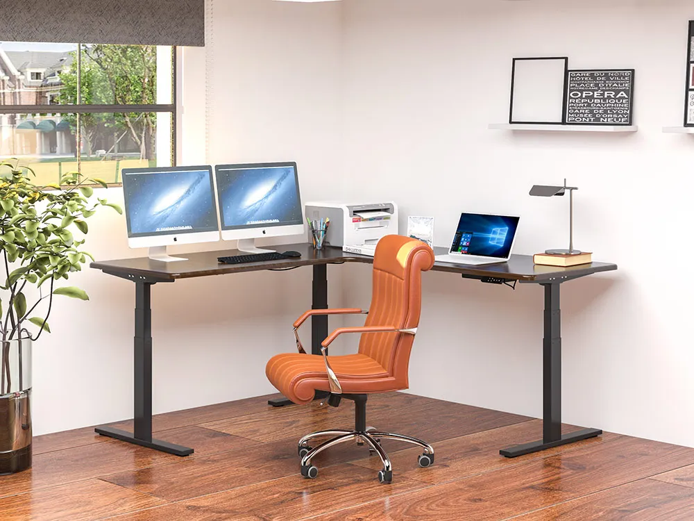 Modern L-shape Home Office Motorize Electric Computer Desk L Shape Corner Standing Desk Adjustable Height White