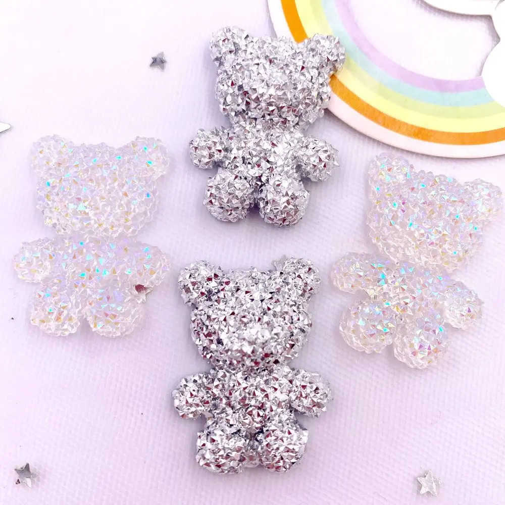 Glitter AB Resin Big Crystal Bear Flatback Rhinestone 4PCS Scrapbook Wedding Ornament Applique Crafts DIY Bow Accessories SC001