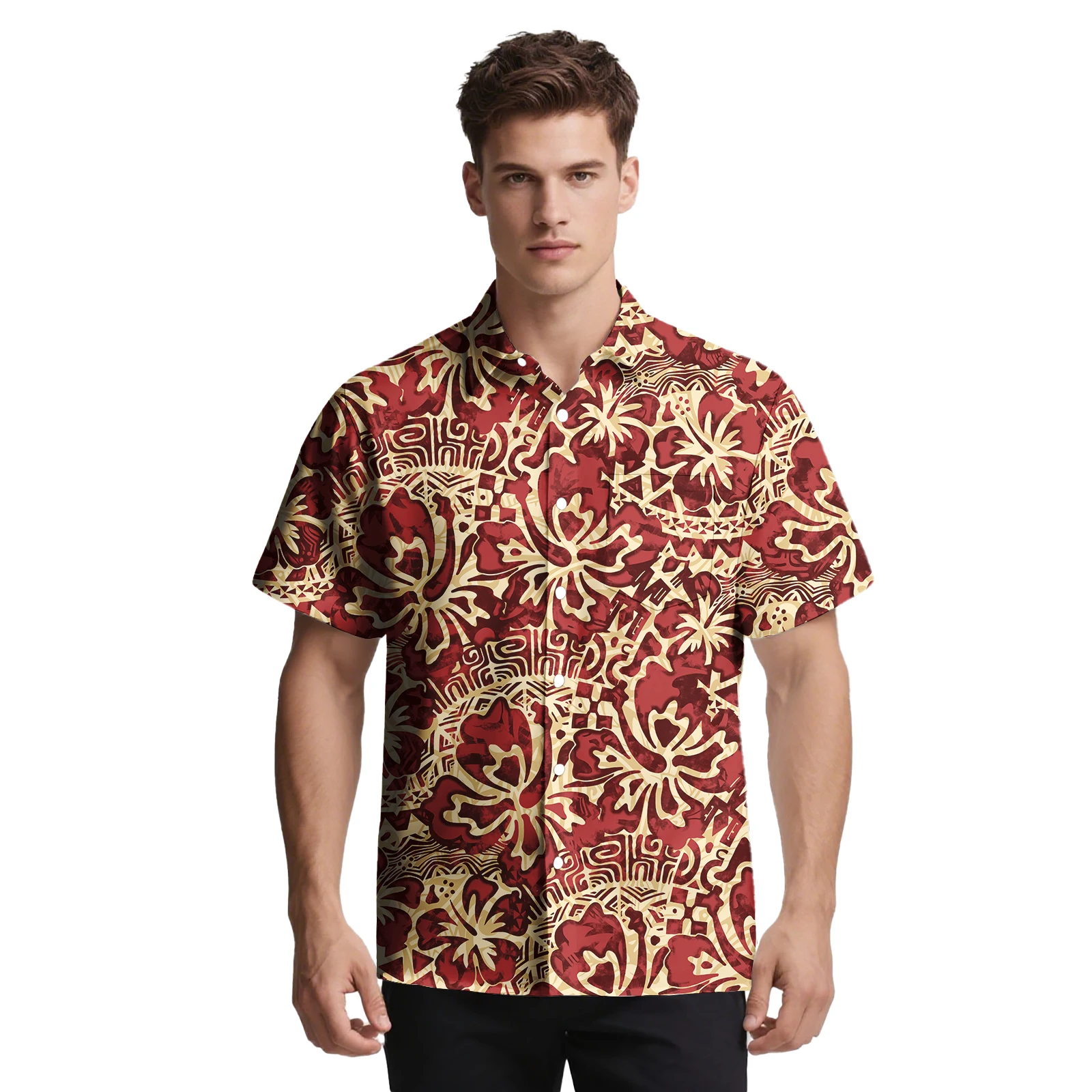 ساموا القبلية تصميم شعار مخصص الرجال الملابس هاواي شاطئ قميص الرجال وسيم زر أعلى البولينيزية العرقية نمط الرجال ألوها قميص #1