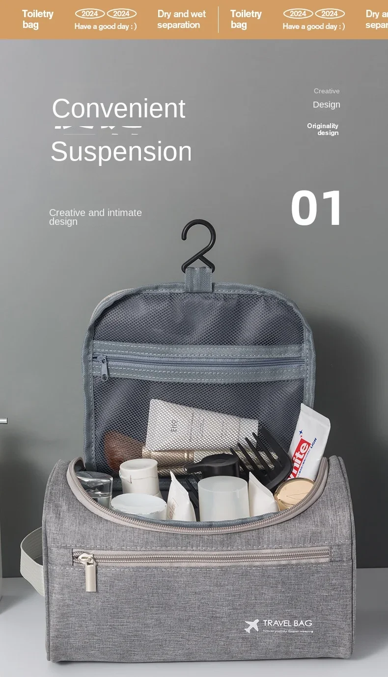 Wasserdichte Männer Kosmetische Lagerung Tasche Hohe Kapazität Nylon Reise Kulturbeutel Organizer Hängen Frauen Zipper Make-Up Waschen Beutel – Detail 2