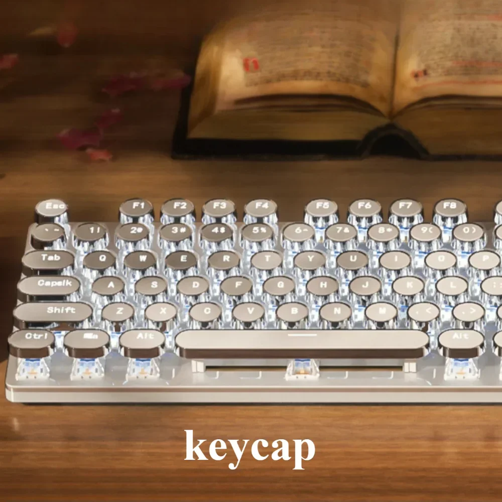 GEFENSI Vintage Round Electroplated Keycaps 104 Keys XDA Laser Translucent For 60/64/84/98/104 Gaming Mechanical Keyboard MX Swi