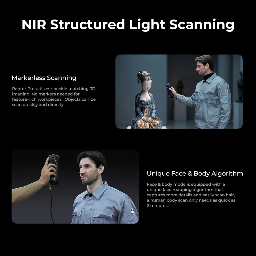 Original Raptor Pro 3D Scanner 22+7 Blue Laser Line/NIR Light 0.02mm Accuracy 60FPS Anti-Shake Tracking 24Bit Color 3D Scanning