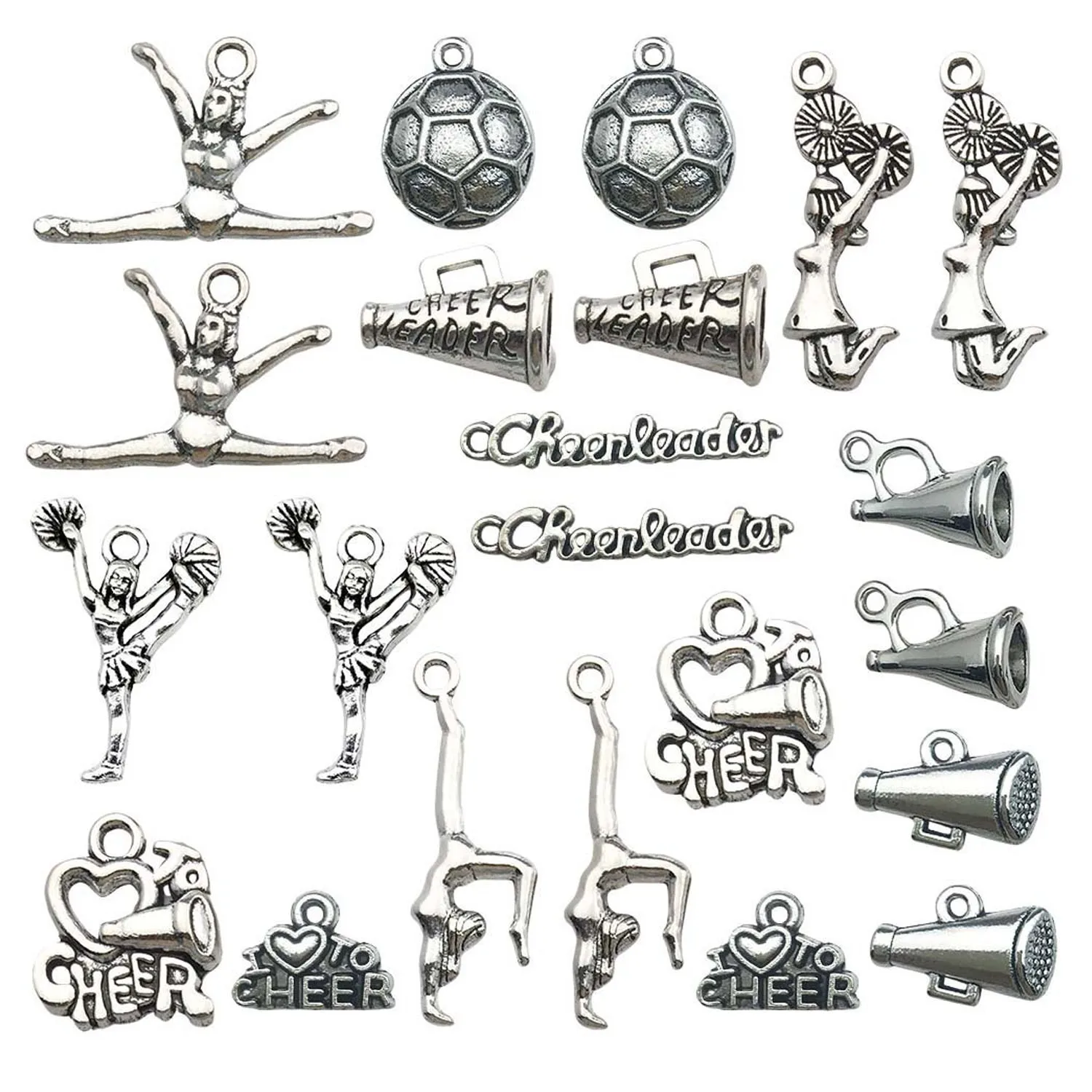 10/22 Pcs Antique Silver Cheerleader Megaphone Football Gymnastics Alloy Charms for DIY Bracelet Necklace Ornament Pendants.