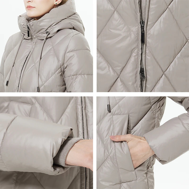 ICEbear 2023 Winter Ladies Diamond Quilted Jacket Lengthened Style Women Padded Parka Thickened Warm Cotton Coat GWD22631D