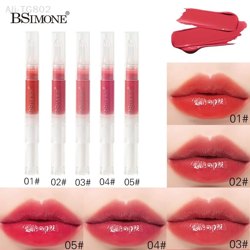 BSIMONE 1 قطعة ملمع شفاه مائي بلمعة المرآة، تينت شفاه مرطب، أحمر شفاه طبيعي بلون نيود، أداة مكياج تجميلية بتحكم دوار في الكمية